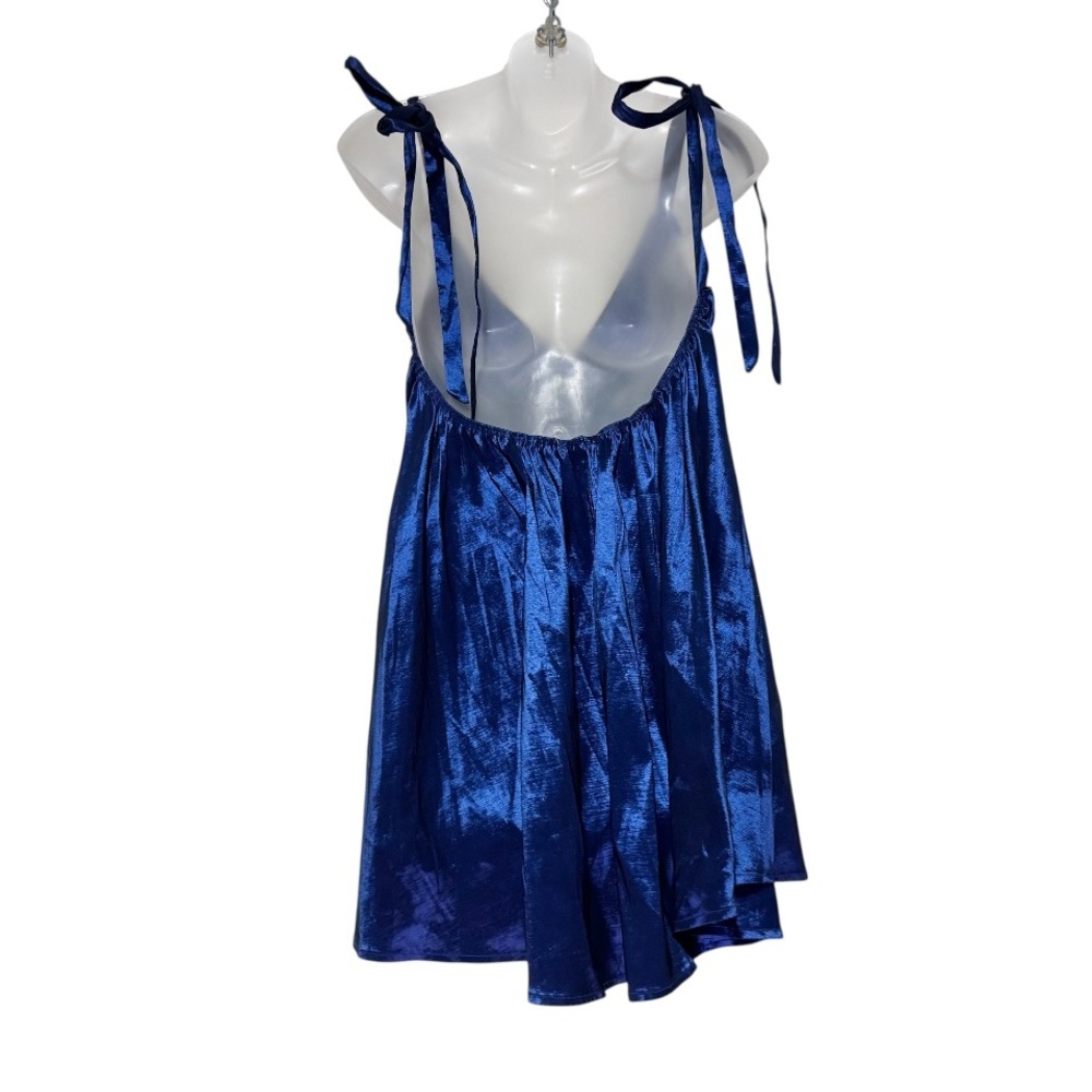 Lucy in the Sky Shimmering Blue Backless Baby Doll Dress, Crystal Accents - Picture 2 of 6